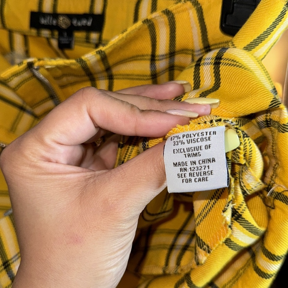 NWT-BELLE TWEED-Yellow plaid front zipper skirt with pockets size Large - Picture 6 of 6